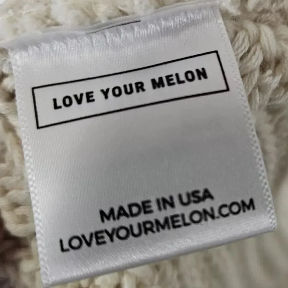 LOVE YOUR MELON One Size Beanie Knit Hat Foldover Patch Logo Cotton Cuffed Beige